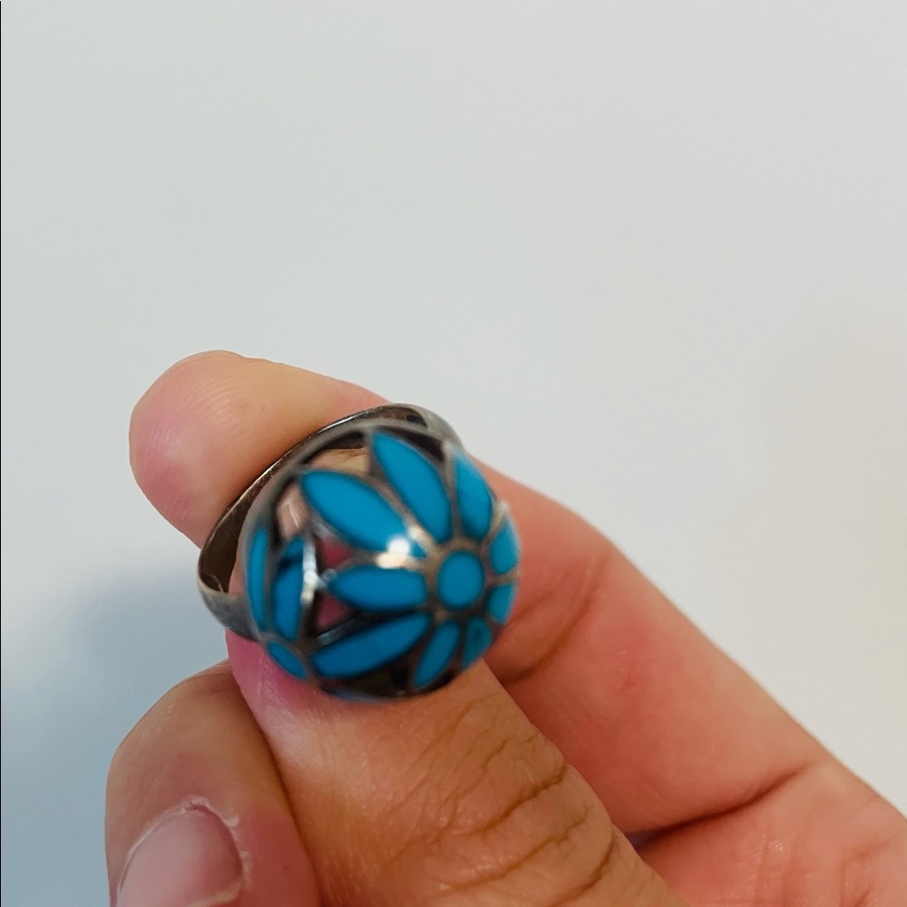 Blue vintage turquoise ring size 7 marked 925 - Picture 4 of 4